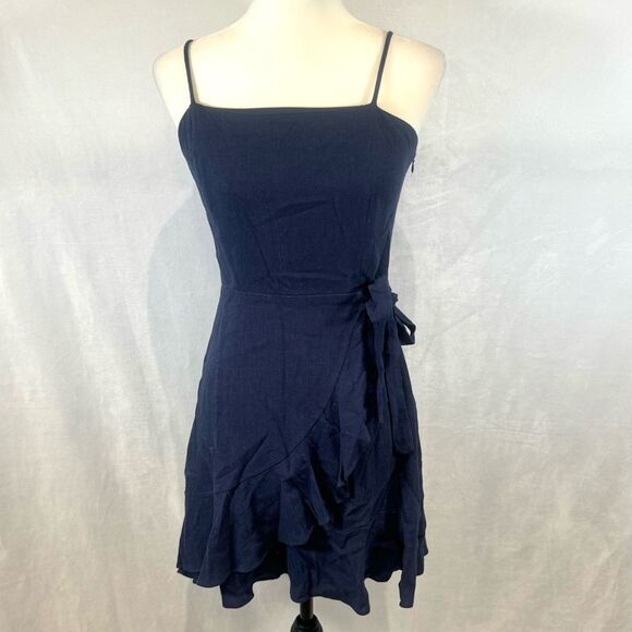 Altar’d State navy linen blend faux wrap dress size small - Picture 2 of 8
